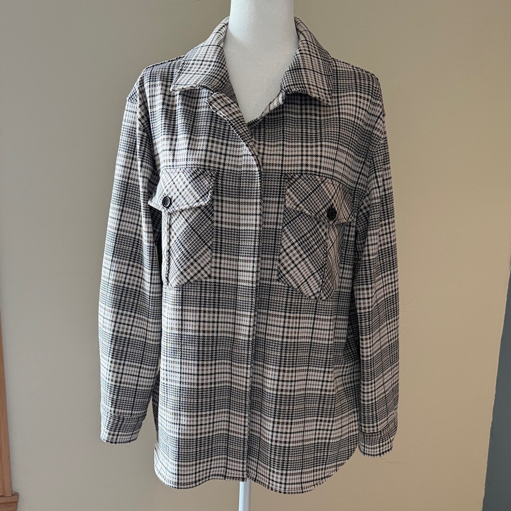 Sanctuary Women's Large Black & Brown Plaid Jacket Shirt